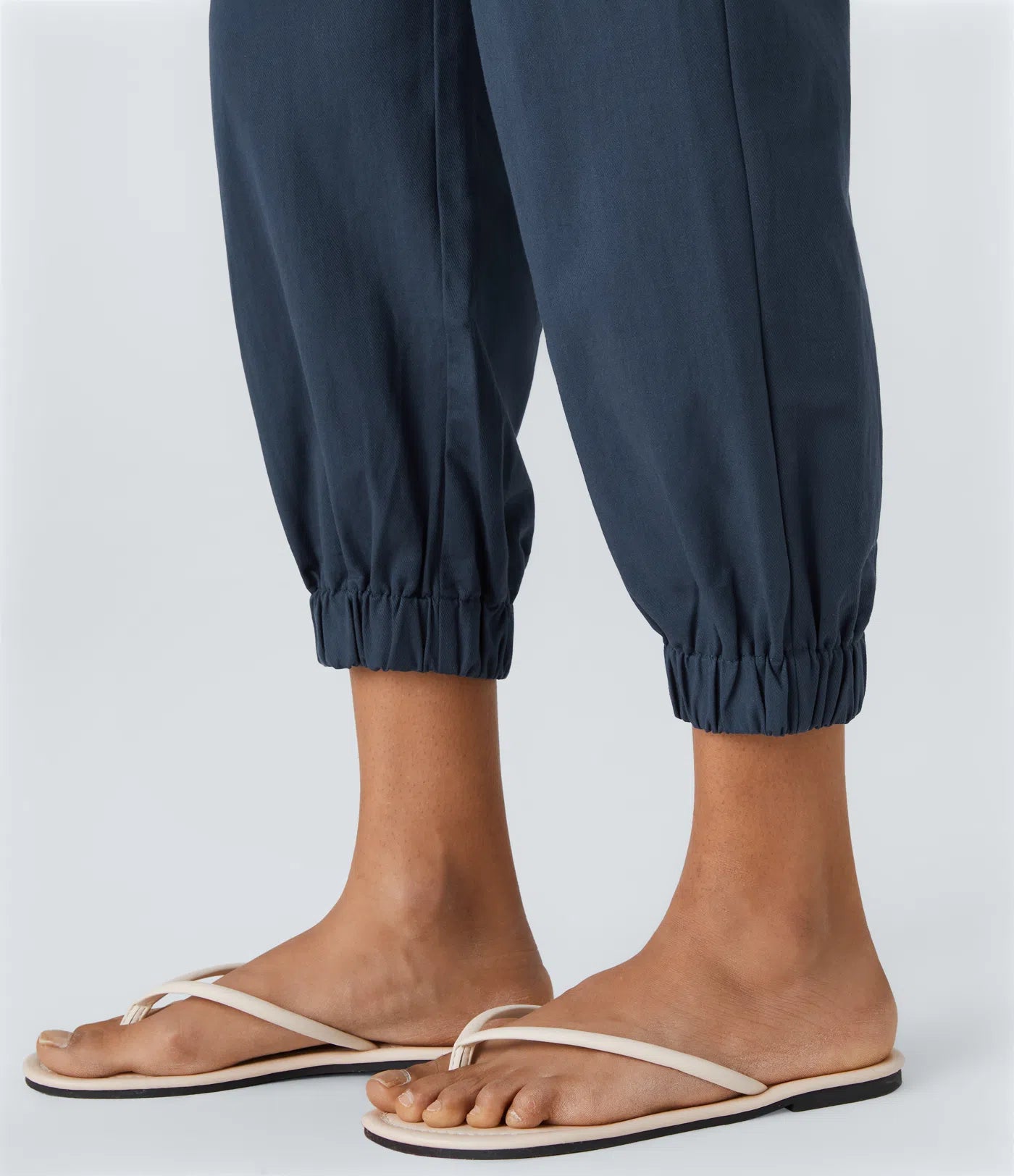 Mid Rise Button Zipper Women Casual Pants - Navy