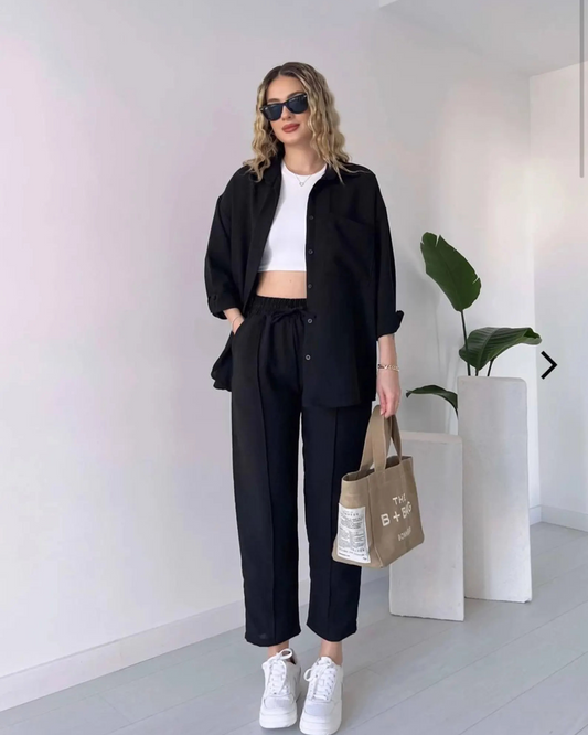 Cotton Linen 2 Piece Set - Black