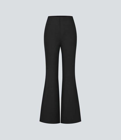 High Waisted Back  Pocket Flare Work Pants - Black