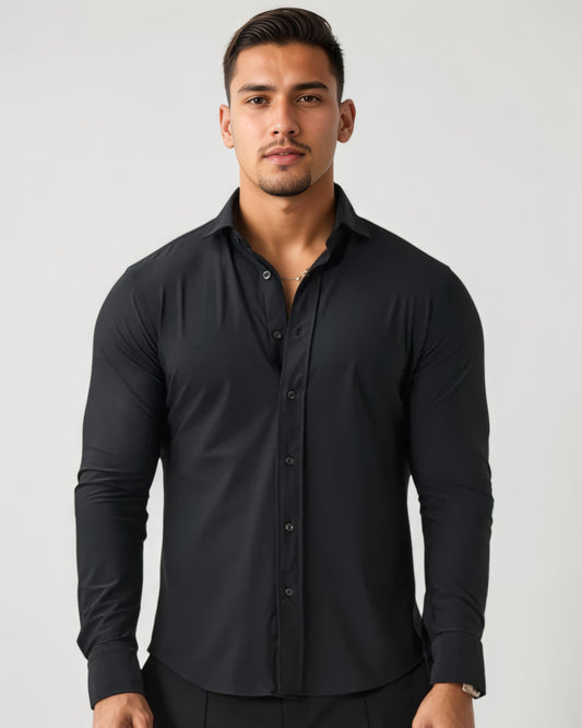 Fluid Essentials Slim Fit Satin Lycra Shirt - Black