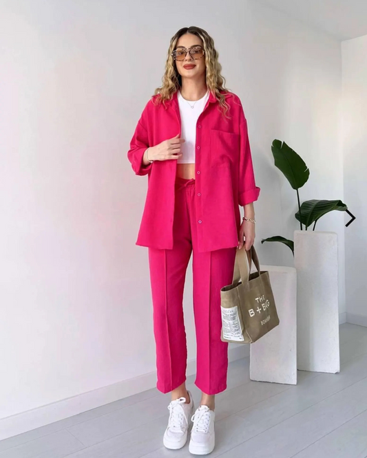 Cotton Linen 2 Piece Set - Pink