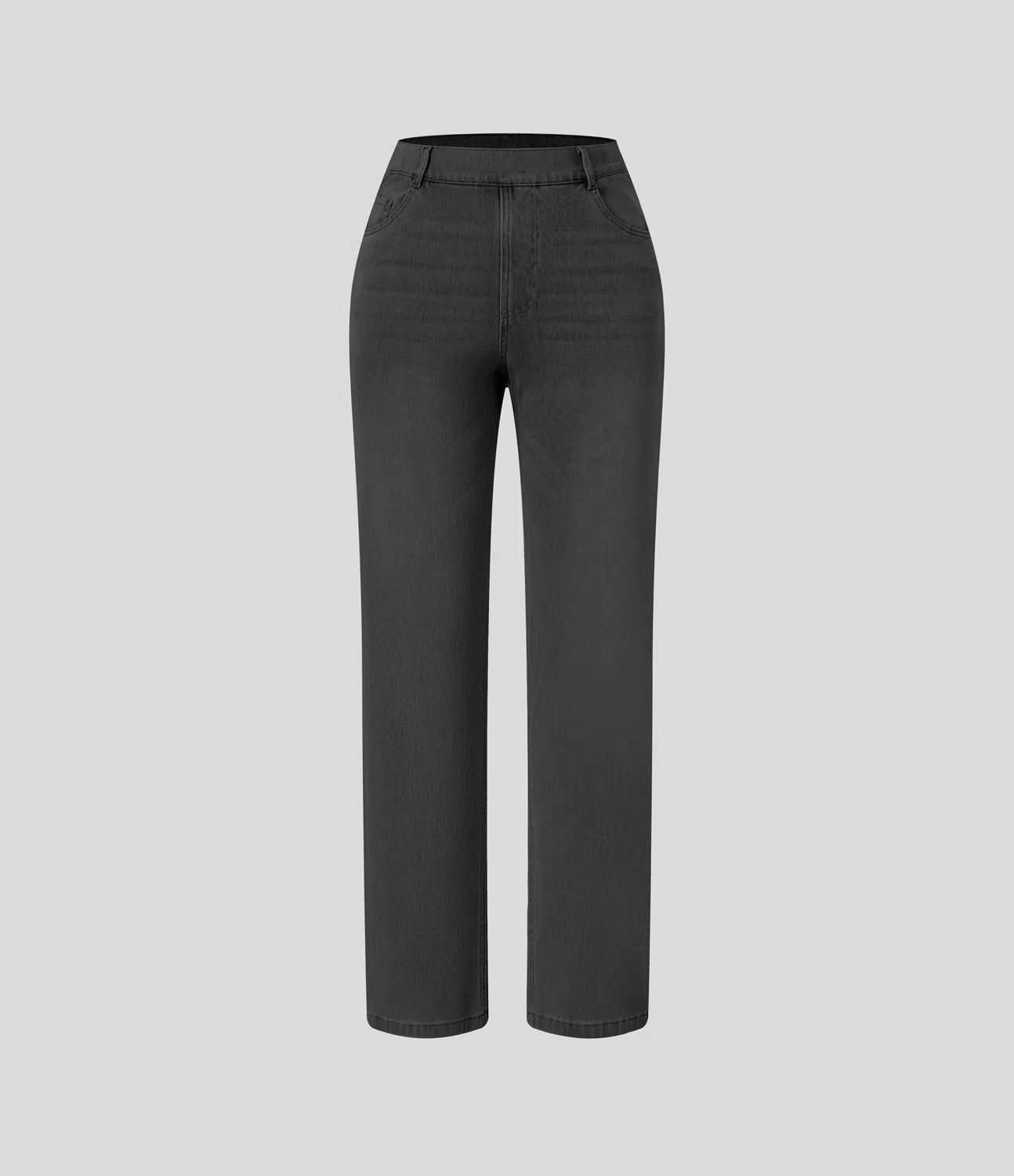 High Waisted Straight Stretchy Knit Casual Jeans - Deep Black Denim