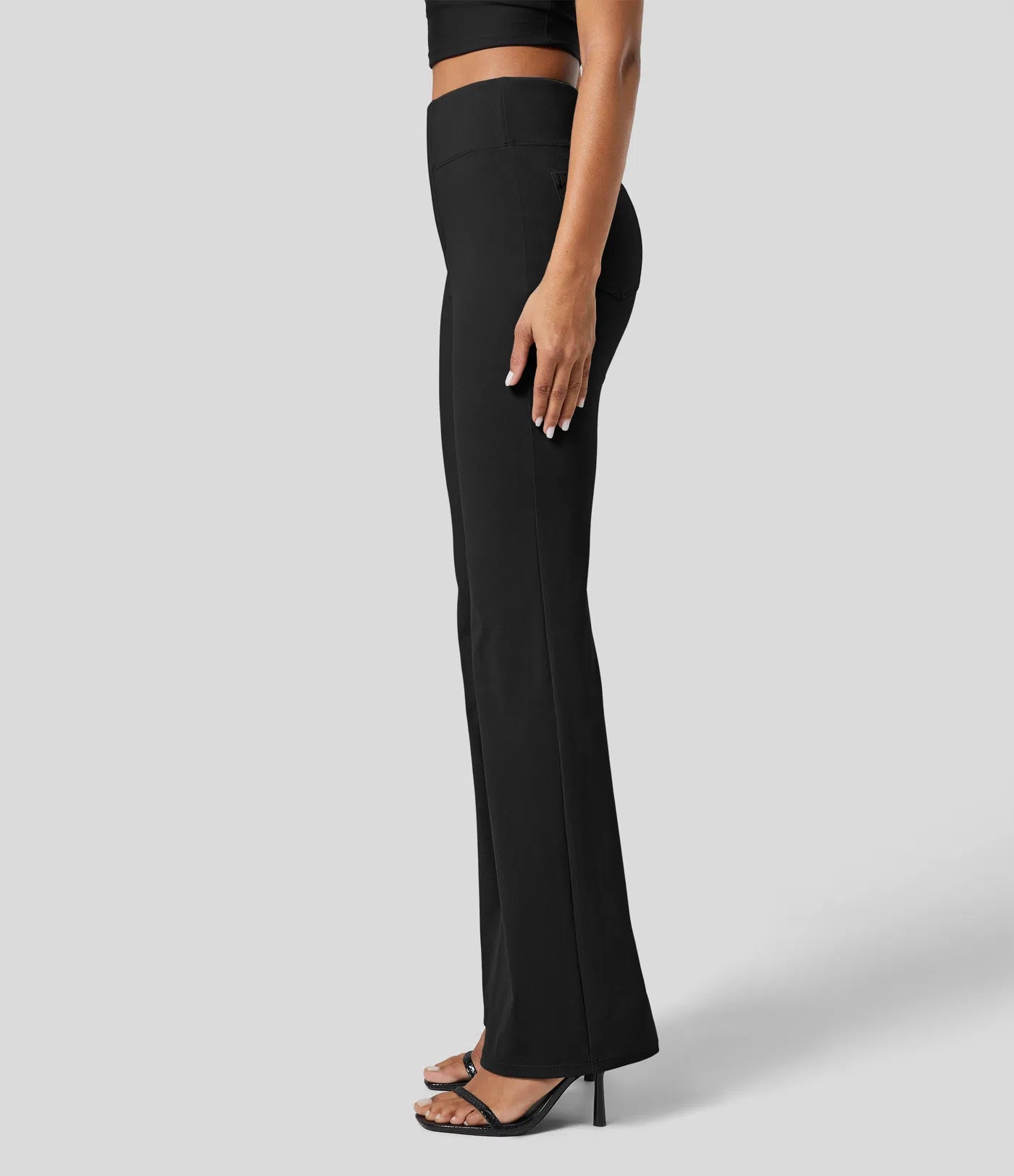 High Waisted Back  Pocket Flare Work Pants - Black