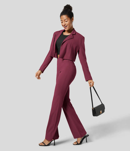High Waisted Back  Pocket Flare Work Pants - Wine