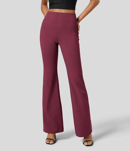 High Waisted Back  Pocket Flare Work Pants - Wine