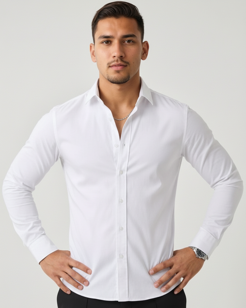 Fluid Essentials Slim Fit Satin Lycra Shirt - White