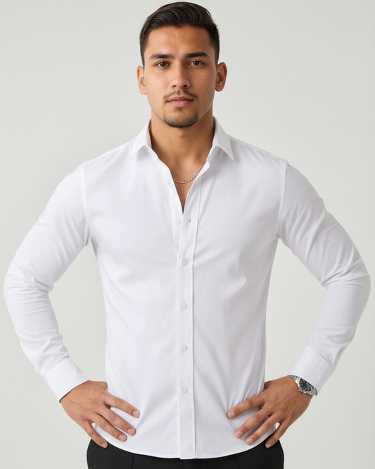 Fluid Essentials Slim Fit Satin Lycra Shirt - White