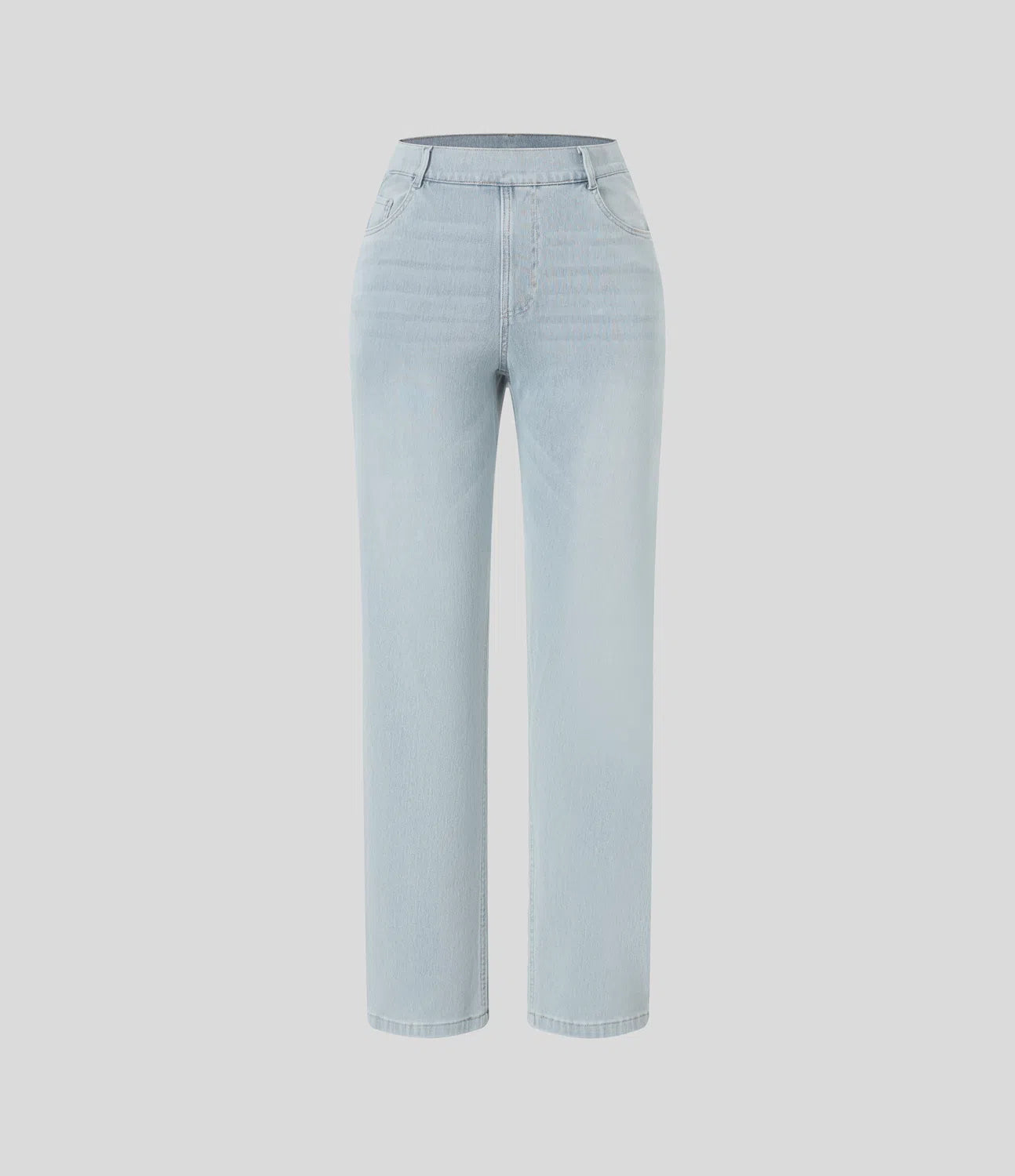 High Waisted Straight Stretchy Knit Casual Jeans - Light Azure Denim