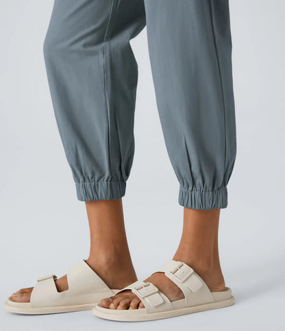 Mid Rise Button Zipper Women Casual Pants - Gray