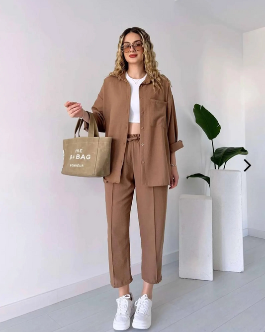 Cotton Linen 2 Piece Set - Brown