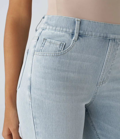 High Waisted Straight Stretchy Knit Casual Jeans - Light Azure Denim