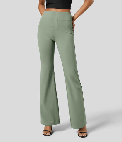 High Waisted Back  Pocket Flare Work Pants - Pista