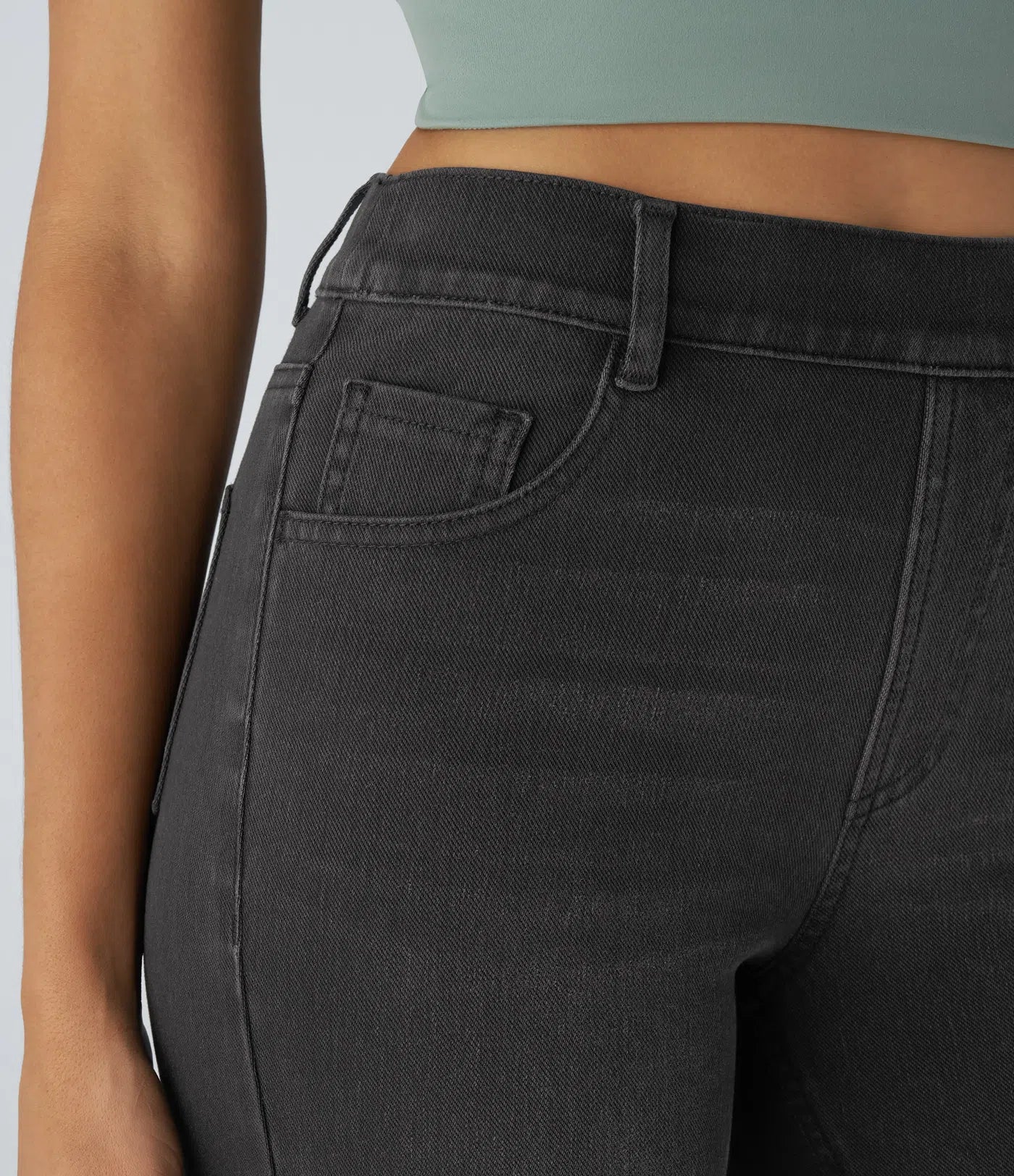 High Waisted Straight Stretchy Knit Casual Jeans - Deep Black Denim