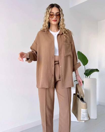Cotton Linen 2 Piece Set - Brown