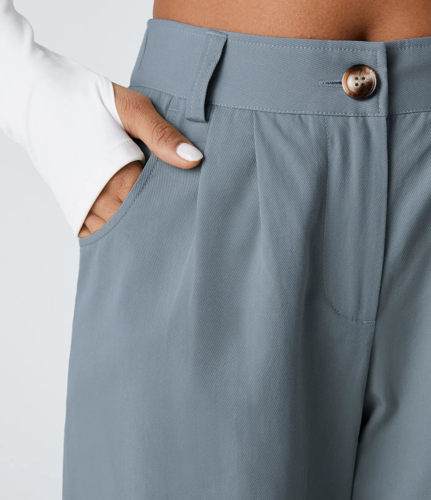 Mid Rise Button Zipper Women Casual Pants - Gray