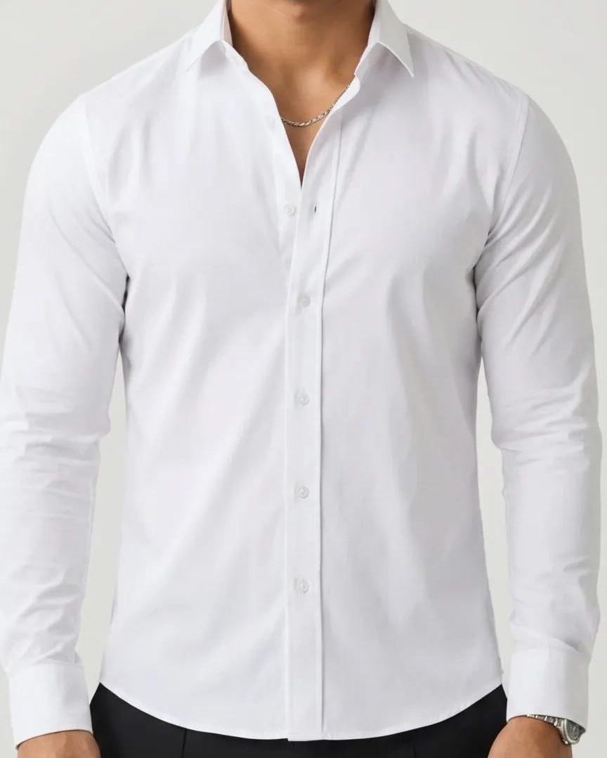 Fluid Essentials Slim Fit Satin Lycra Shirt - White