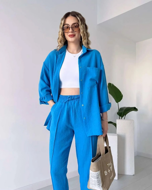 Cotton Linen 2 Piece Set - Blue