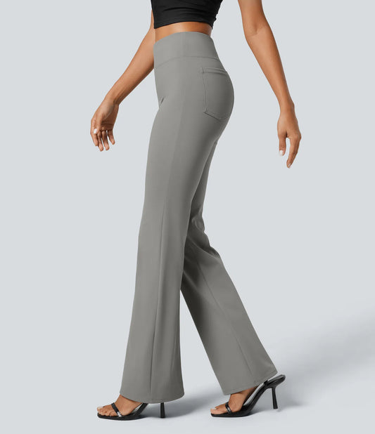 High Waisted Back  Pocket Flare Work Pants - Gray