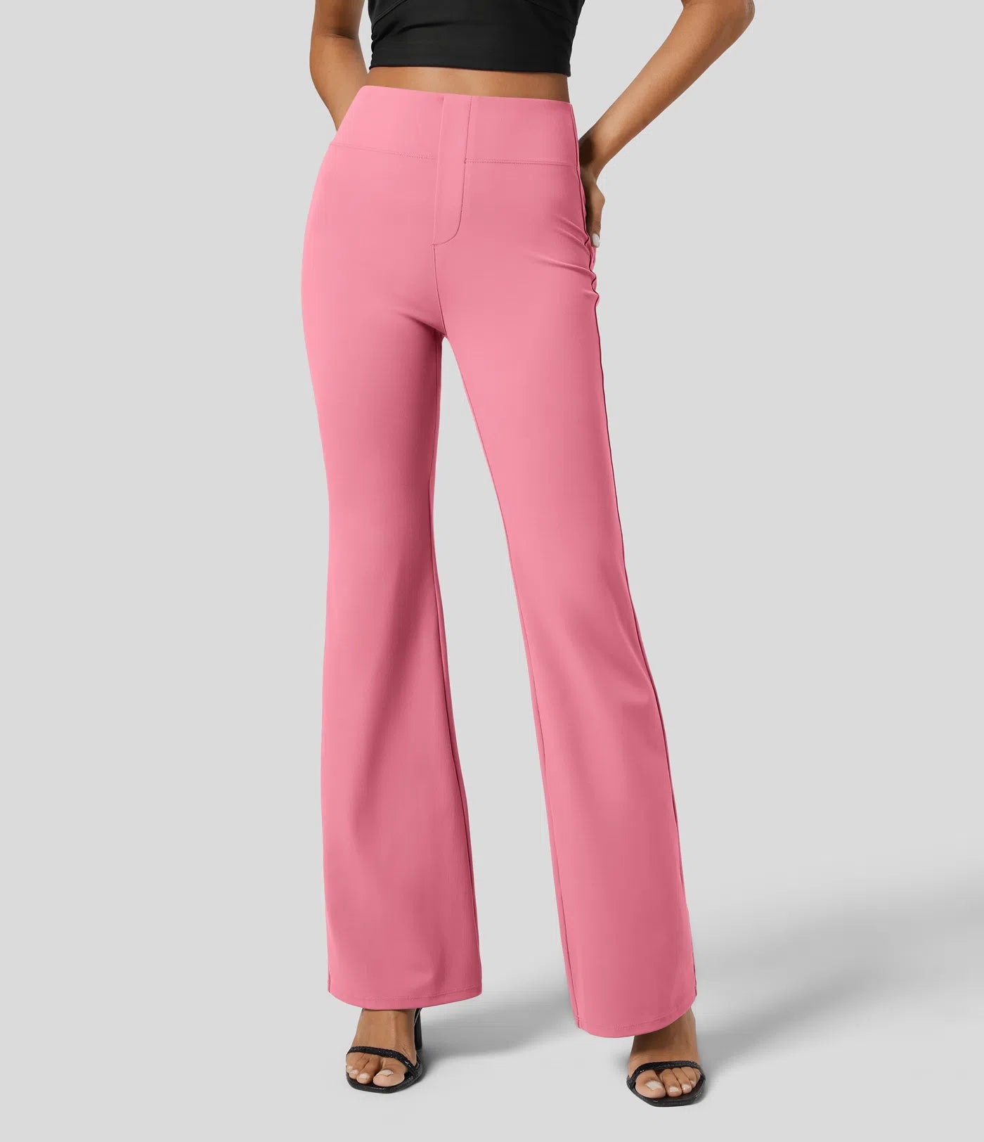High Waisted Back  Pocket Flare Work Pants - Pink