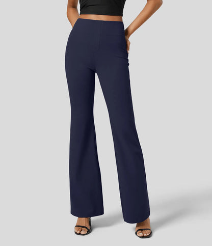 High Waisted Back  Pocket Flare Work Pants - Navy
