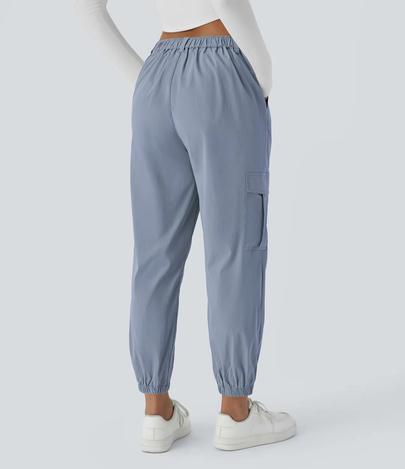 Mid Rise Button Zipper Multiple Pockets Casual Cargo Joggers - Gray
