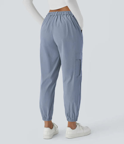 Mid Rise Button Zipper Multiple Pockets Casual Cargo Joggers - Gray