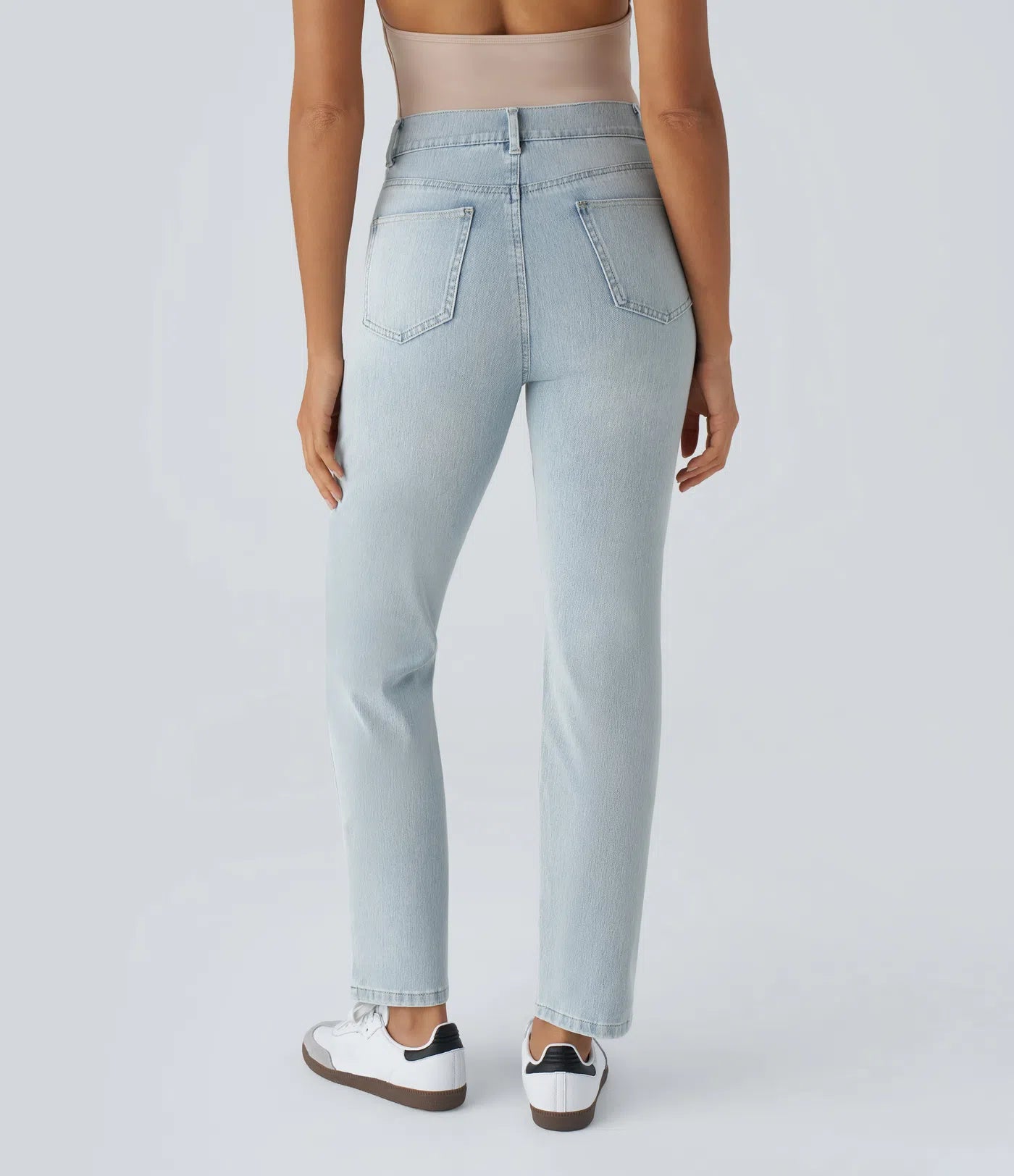 High Waisted Straight Stretchy Knit Casual Jeans - Light Azure Denim