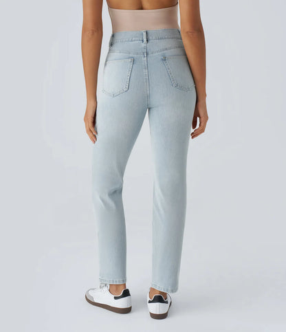 High Waisted Straight Stretchy Knit Casual Jeans - Light Azure Denim