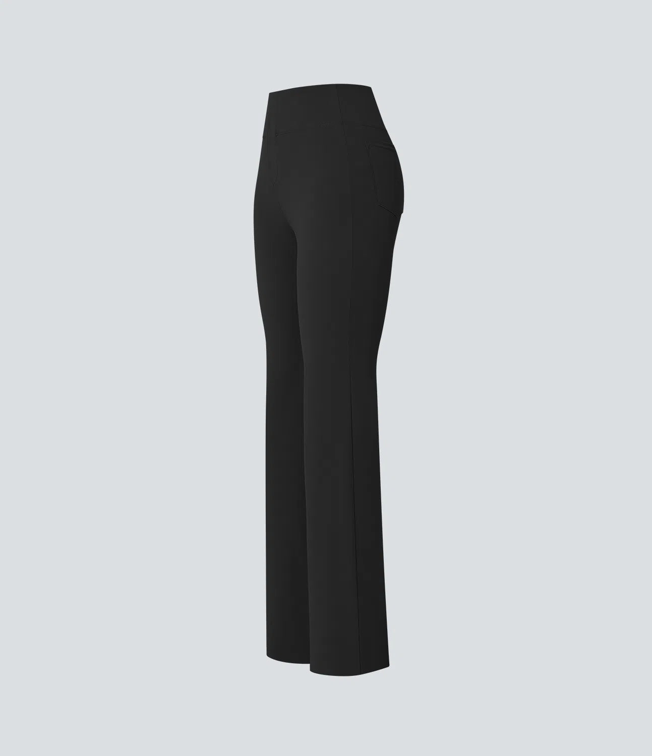 High Waisted Back  Pocket Flare Work Pants - Black