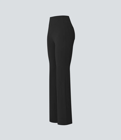 High Waisted Back  Pocket Flare Work Pants - Black