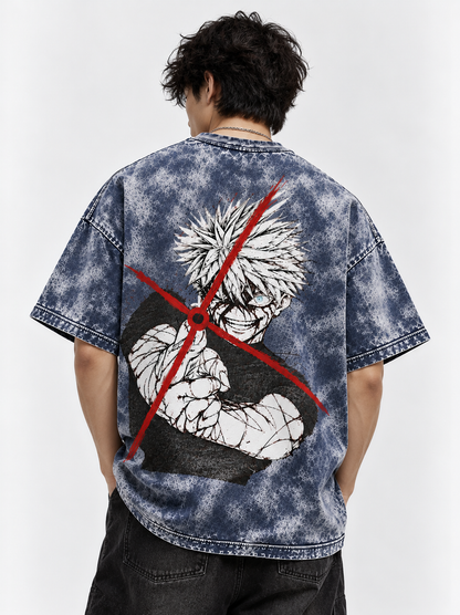 Rage Shot Oversized Tshirt - Acid Wash - Navy
