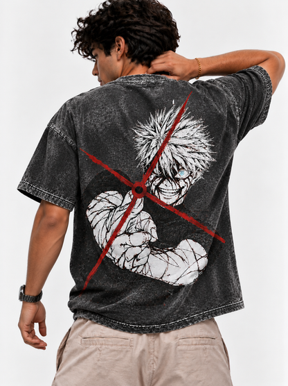 Rage Shot Oversized Tshirt - Acid Wash - Black