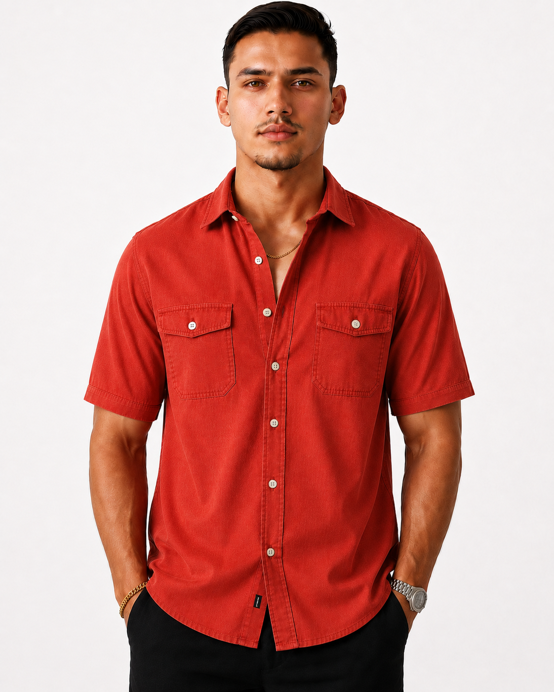 Denim-Inspired Utility Overshirt - Short Sleeve