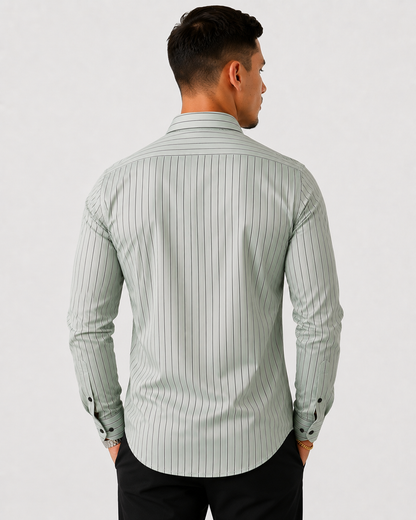 Slim Fit Satin Stripe Stitchless Shirt - Sage Green