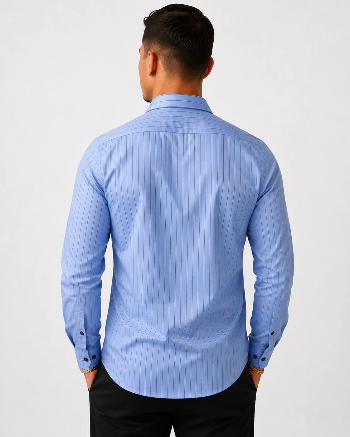 Slim Fit Satin Stripe Stitchless Shirt - Ice Blue