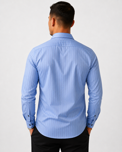 Slim Fit Satin Stripe Stitchless Shirt - Ice Blue