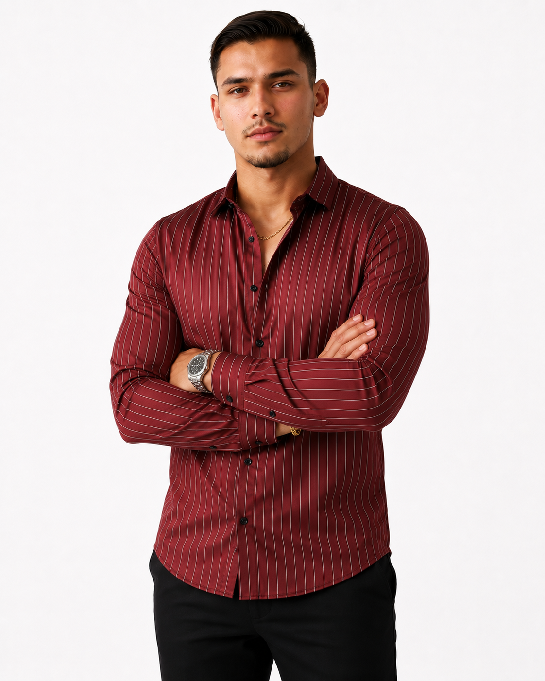 Slim-Fit Satin Stripe Stitchless Shirt - Maroon