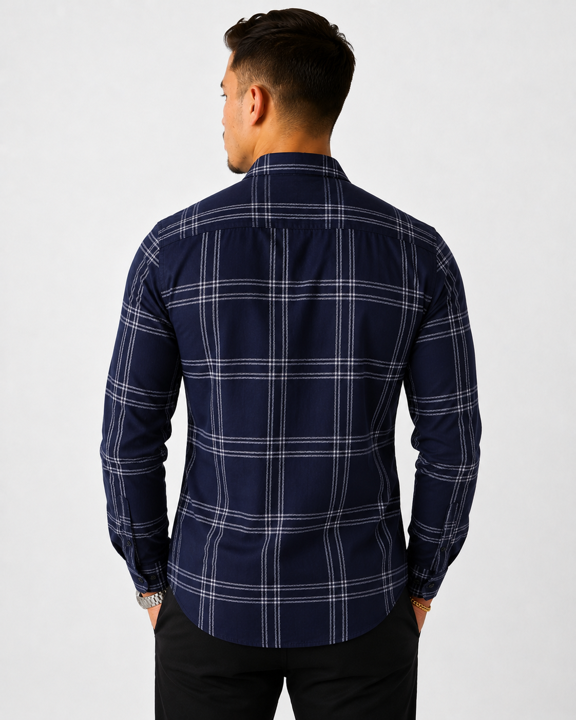 Men's Slim Fit Grid Check Shirt - Navy