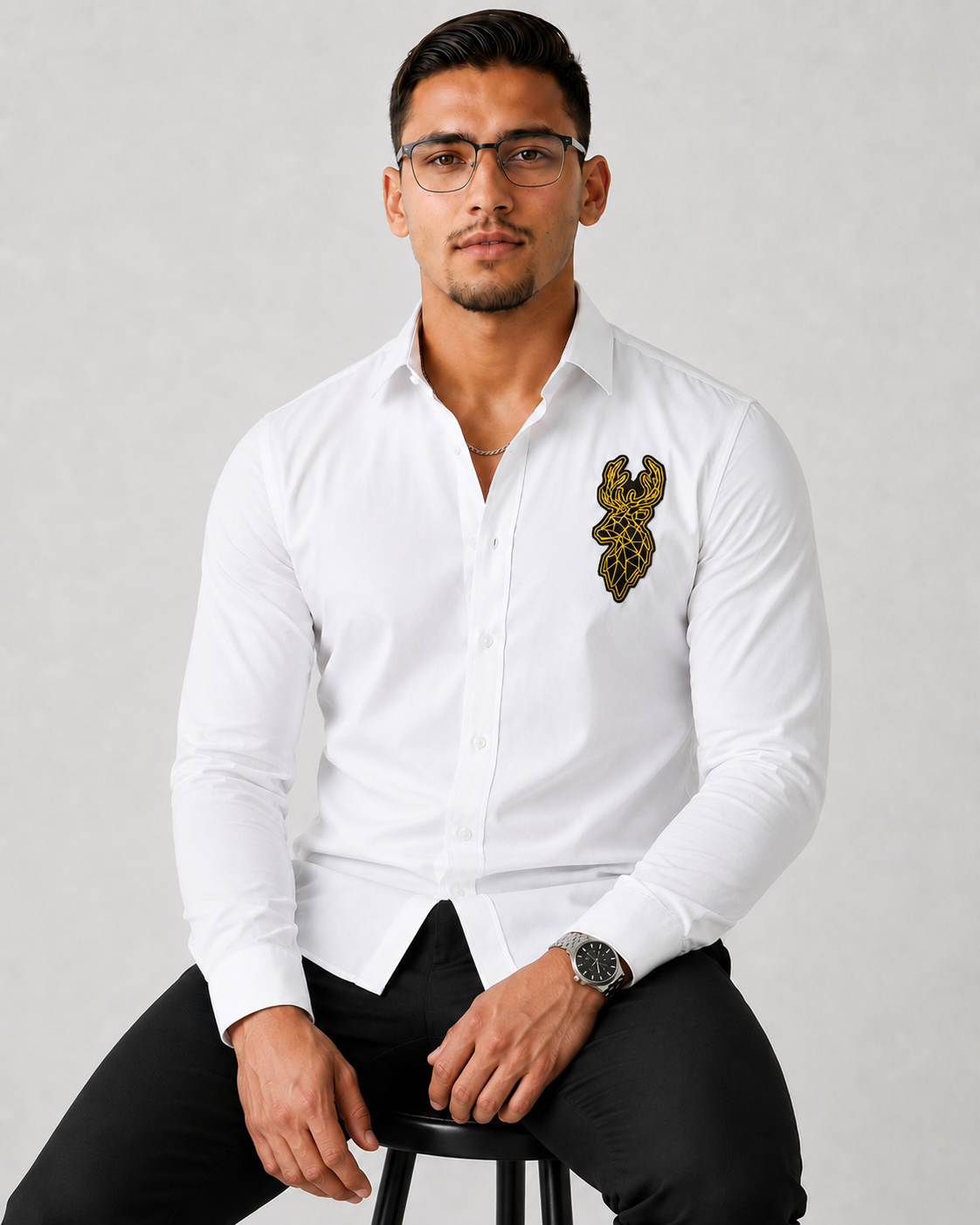 Deer Signature Stretch Shirt - White