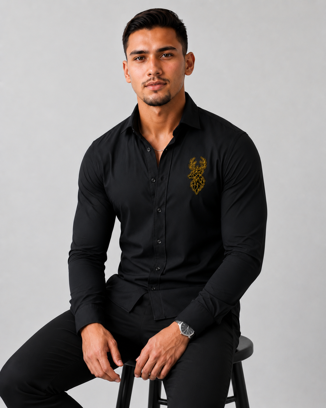 Deer Signature Stretch Shirt - Black