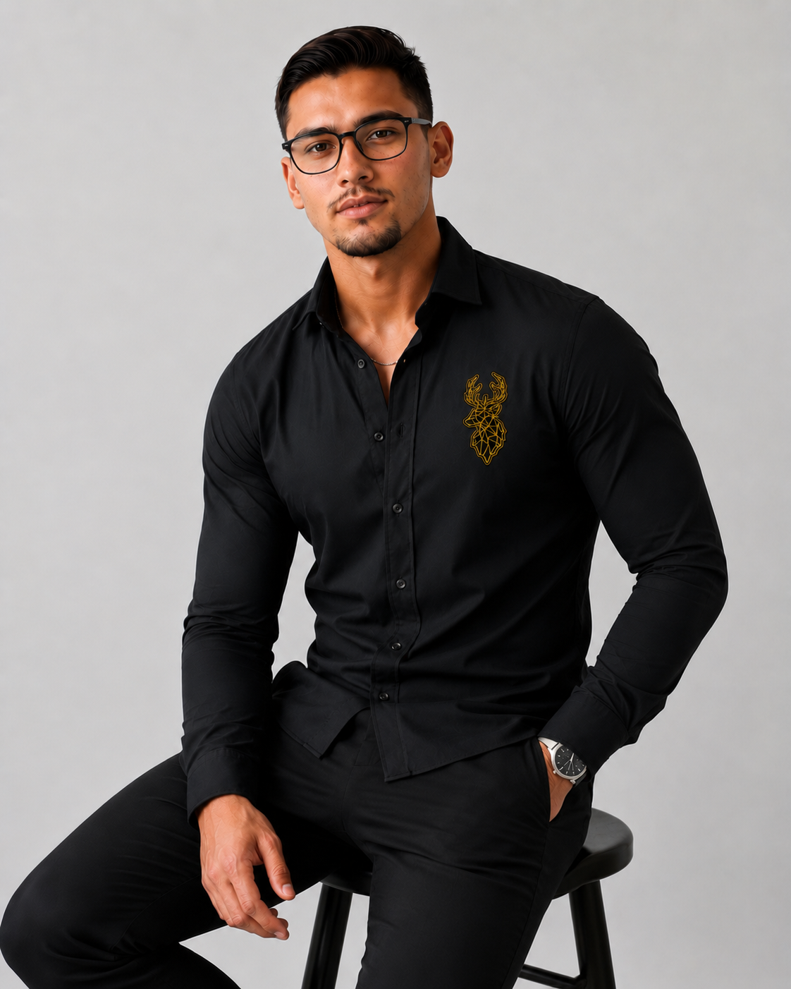 Deer Signature Stretch Shirt - Black