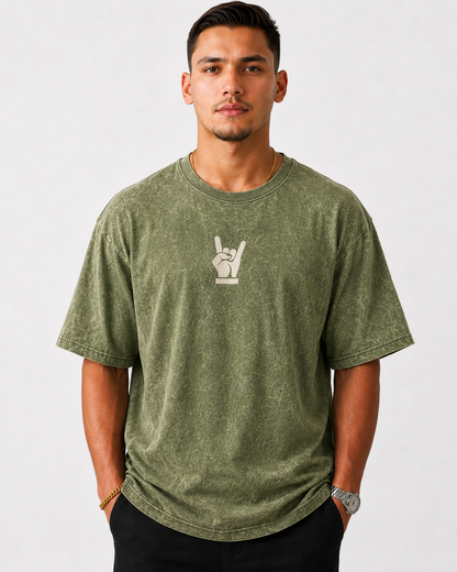 Acid Wash Oversize Vintage Tee - Olive