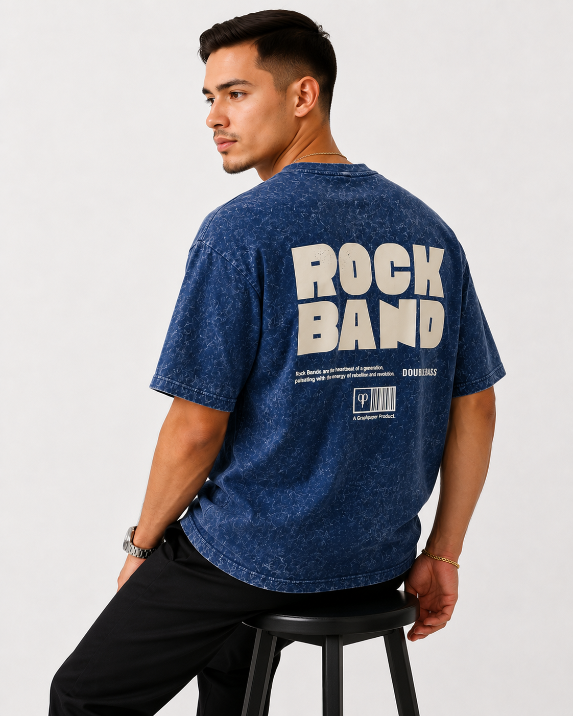Acid Wash Oversize Vintage Tee - Navy