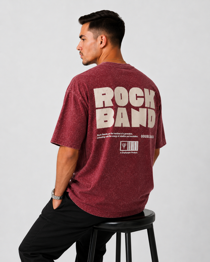 Acid Wash Oversize Vintage Tee - Maroon