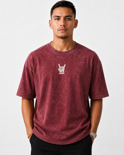 Acid Wash Oversize Vintage Tee - Maroon