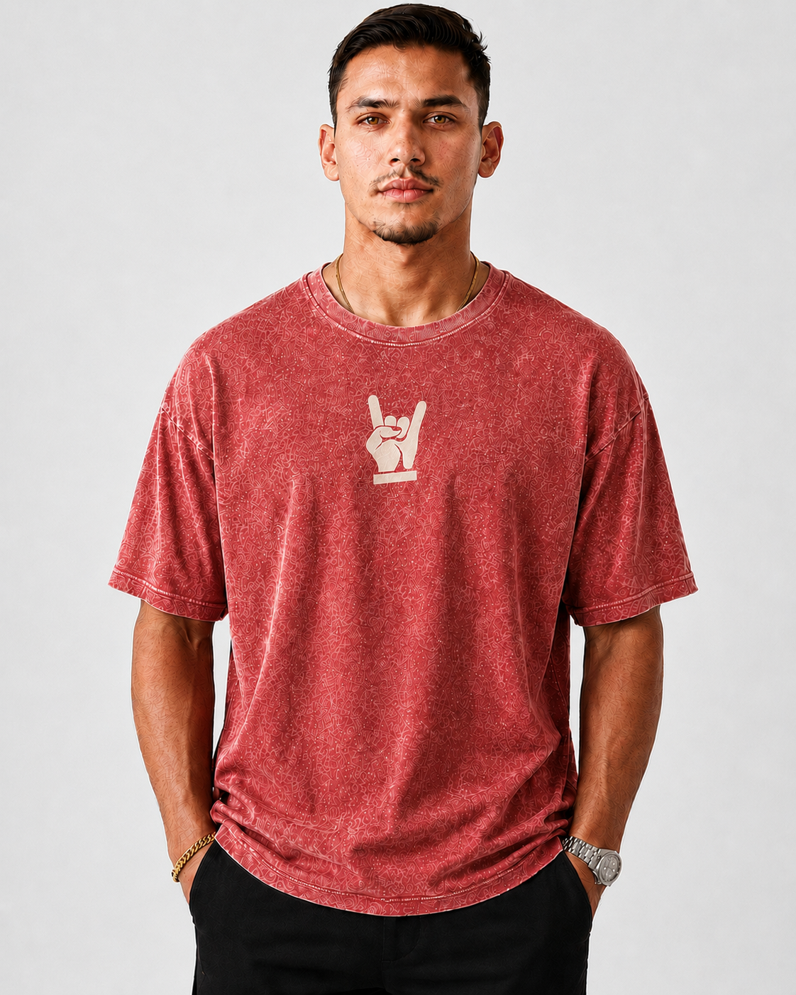 Acid Wash Oversize Vintage Tee - Red