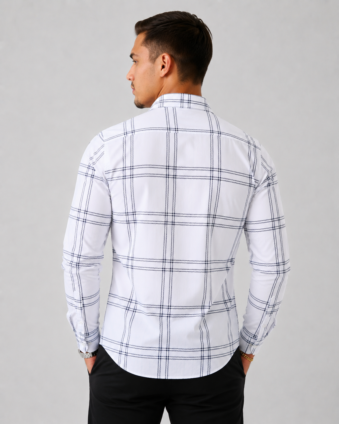 Men's Slim Fit Grid Check Shirt - White