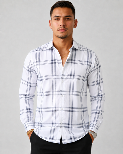 Men's Slim Fit Grid Check Shirt - White