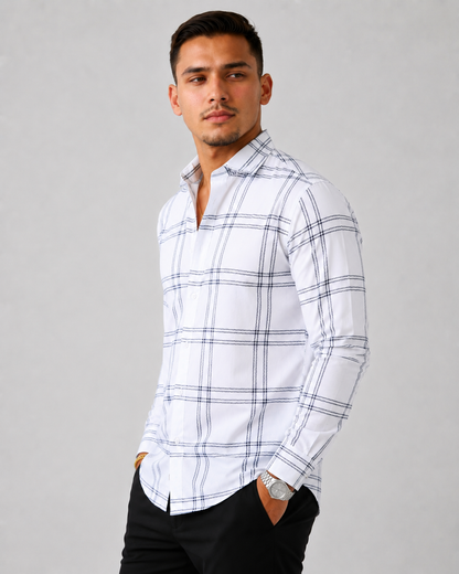 Men's Slim Fit Grid Check Shirt - White