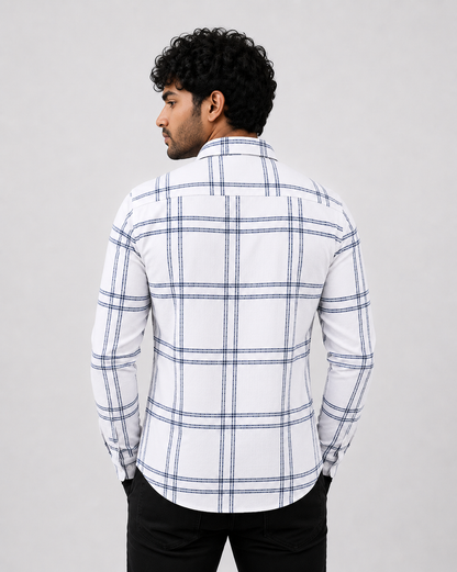 Men's Slim Fit Grid Check Shirt - White